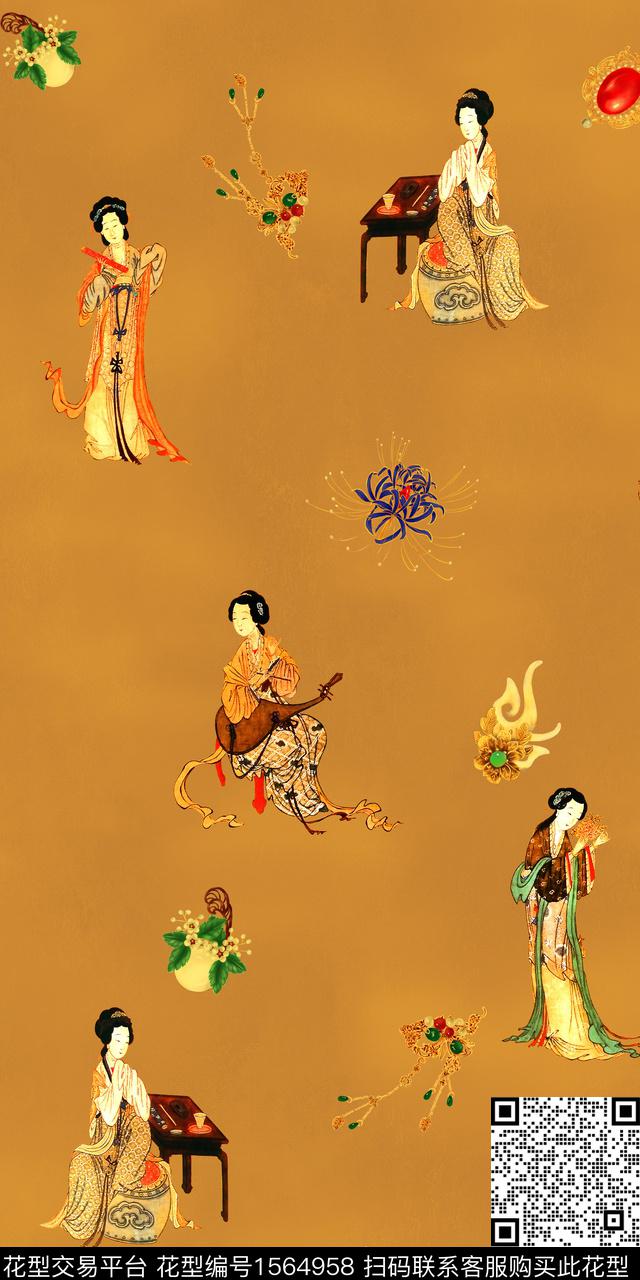 国画人物香云纱数码印花华亿平台下载（图片编号: 1564958） - 瓦栏（Walan）