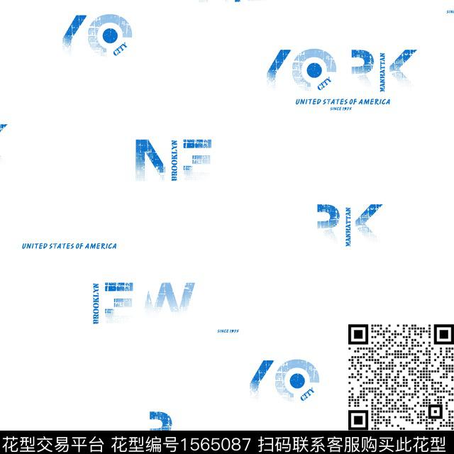 字母休闲纽约数码印花华亿平台下载（图片编号: 1565087） - 瓦栏（Walan）