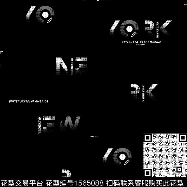 字母抽象男装几何数码印花华亿平台下载（图片编号: 1565088） - 瓦栏（Walan）