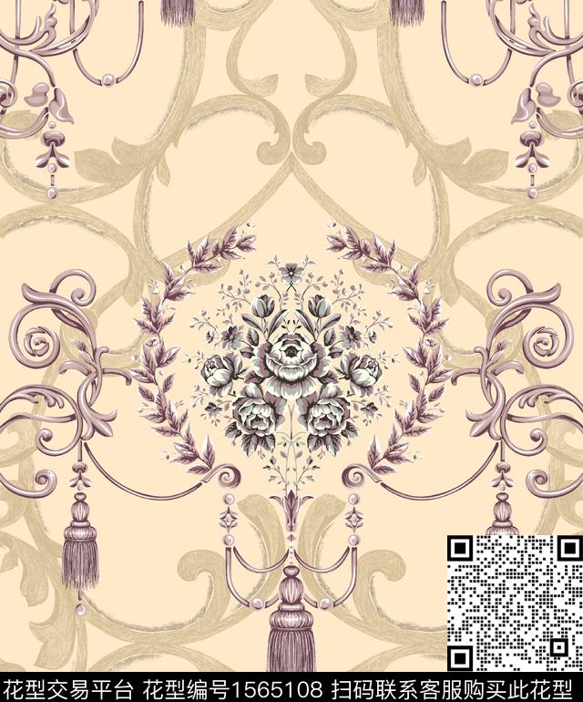 欧式花纹花卉卷草数码印花华亿平台下载（图片编号: 1565108） - 瓦栏（Walan）
