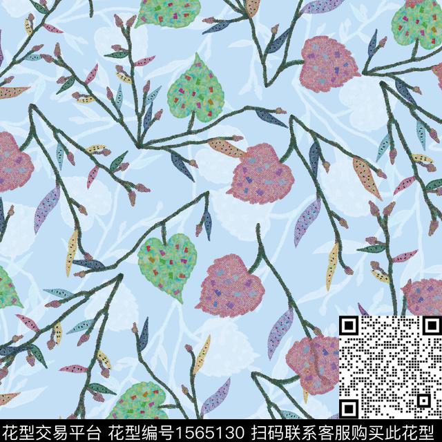 叶子剪影枝条数码印花华亿平台下载（图片编号: 1565130） - 瓦栏（Walan）