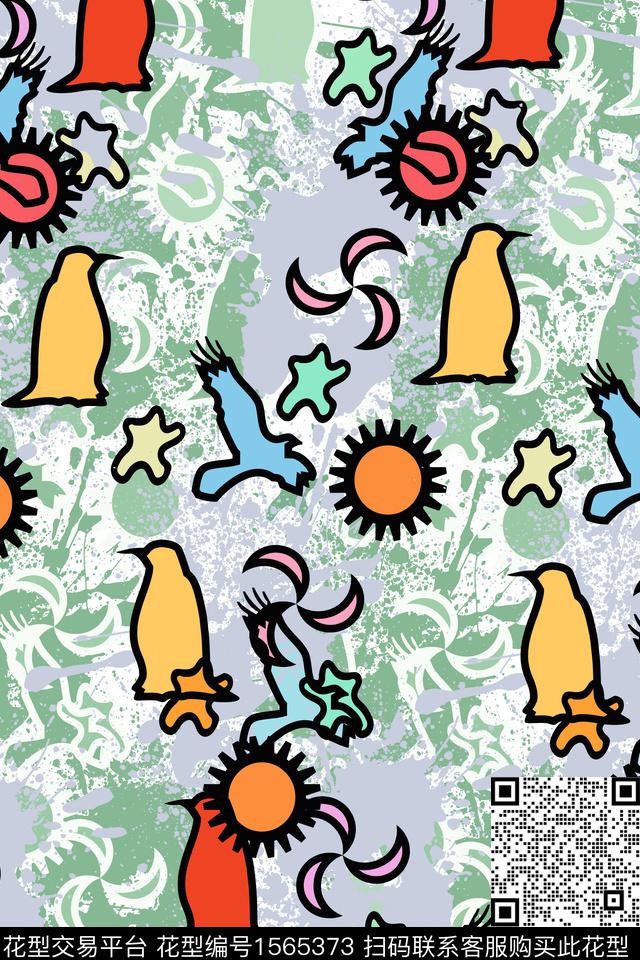 抽象鸟太阳数码印花华亿平台下载（图片编号: 1565373） - 瓦栏（Walan）