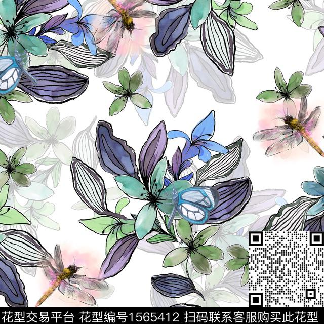 蜻蜓休闲百合数码印花华亿平台下载（图片编号: 1565412） - 瓦栏（Walan）