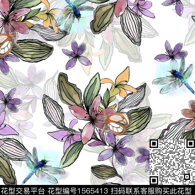 花卉水彩花卉影花数码印花华亿平台下载（图片编号: 1565413） - 瓦栏（Walan）