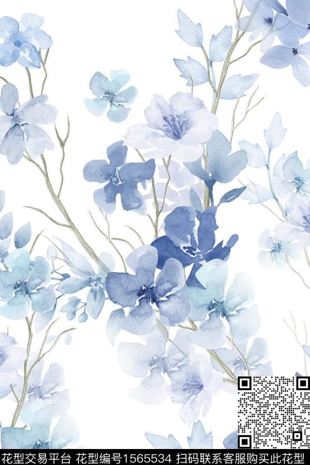 树枝花卉春夏华亿平台数码印花华亿平台下载（图片编号: 1565534） - 瓦栏（Walan）