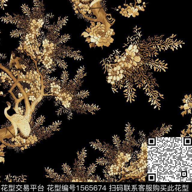 花卉树仙鹤数码印花华亿平台下载（图片编号: 1565674） - 瓦栏（Walan）