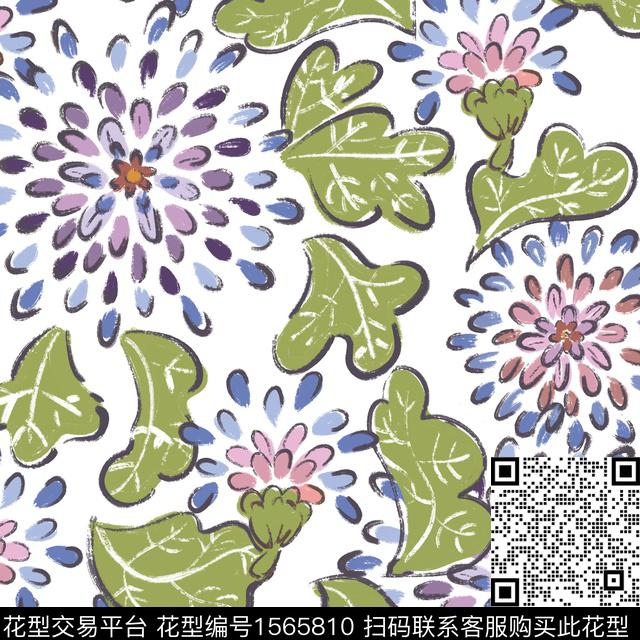 花卉叶子数码印花华亿平台下载（图片编号: 1565810） - 瓦栏（Walan）