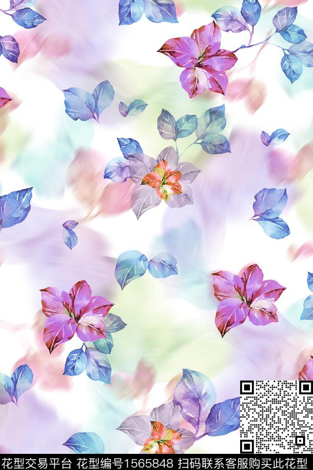 年轻女性花卉水彩花卉数码印花华亿平台下载（图片编号: 1565848） - 瓦栏（Walan）