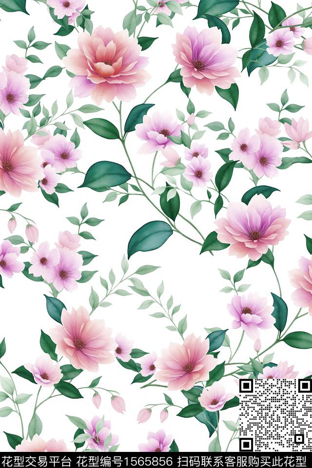 小清新花卉满版散花数码印花华亿平台下载（图片编号: 1565856） - 瓦栏（Walan）