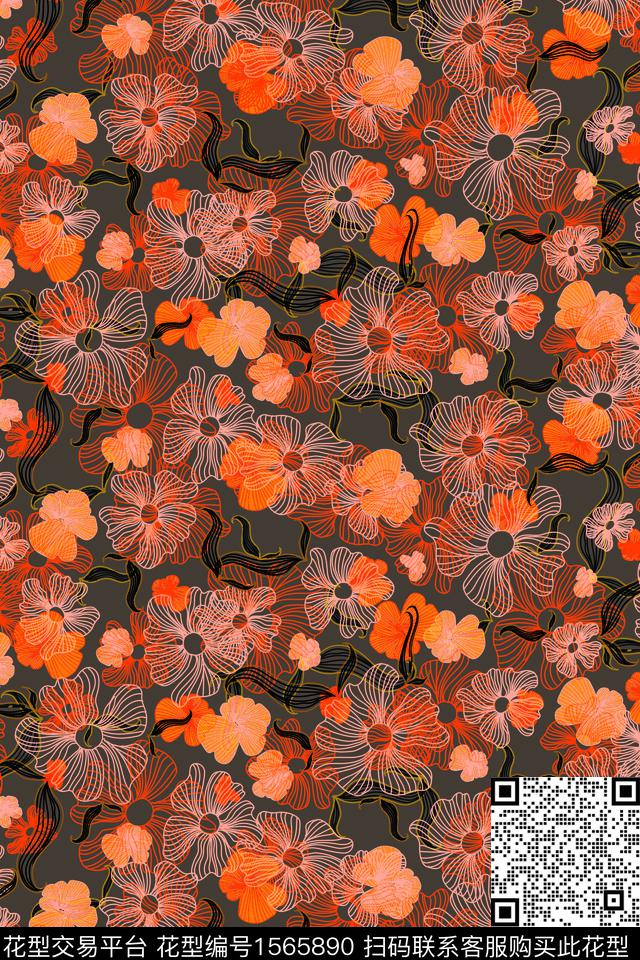 小碎花花卉线条花卉数码印花华亿平台下载（图片编号: 1565890） - 瓦栏（Walan）