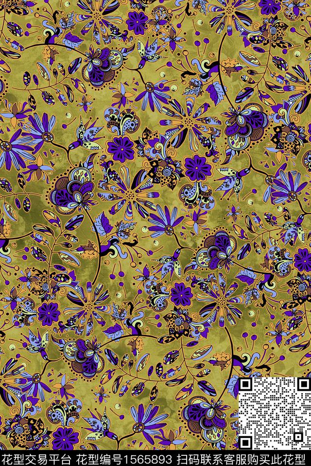 民族花卉花卉底纹数码印花华亿平台下载（图片编号: 1565893） - 瓦栏（Walan）