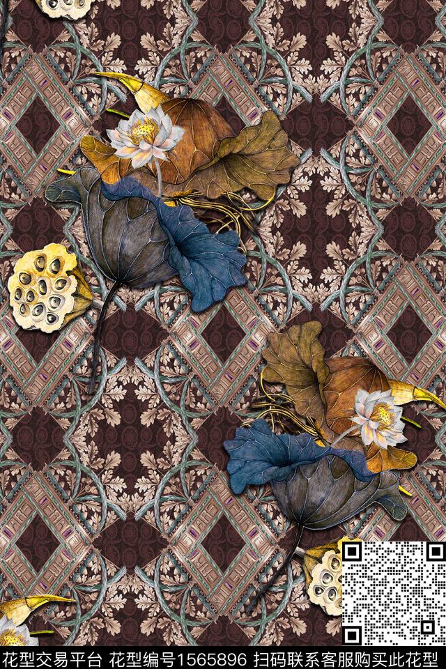 中国风花卉中老年女装数码印花华亿平台下载（图片编号: 1565896） - 瓦栏（Walan）