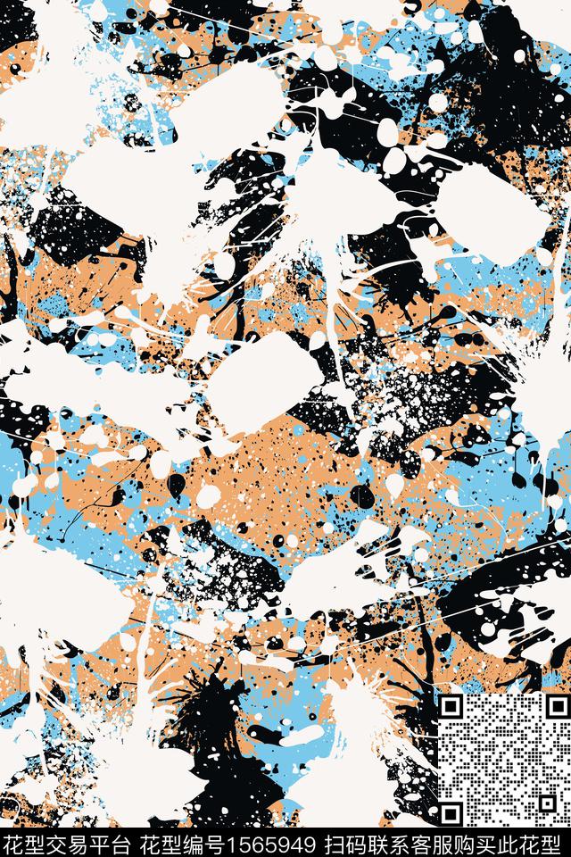 抽象墨迹涂鸦数码印花华亿平台下载（图片编号: 1565949） - 瓦栏（Walan）