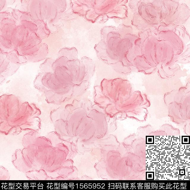 花卉水彩花卉线条花卉数码印花华亿平台下载（图片编号: 1565952） - 瓦栏（Walan）