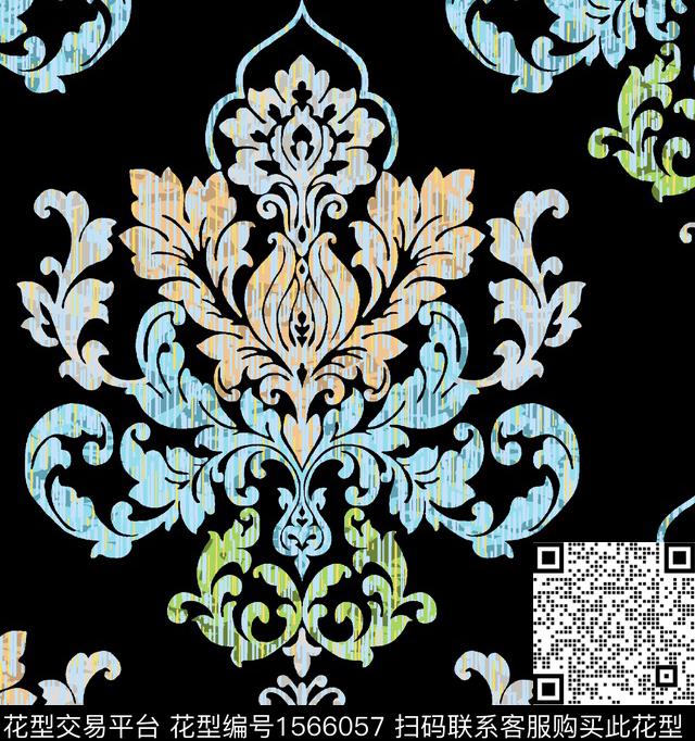 民族风黑底花卉数码印花华亿平台下载（图片编号: 1566057） - 瓦栏（Walan）