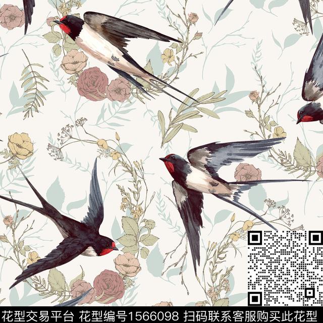 花卉燕子春夏华亿平台数码印花华亿平台下载（图片编号: 1566098） - 瓦栏（Walan）