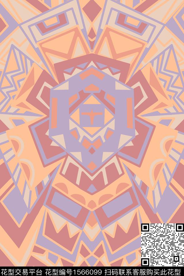 民族风几何面块数码印花华亿平台下载（图片编号: 1566099） - 瓦栏（Walan）