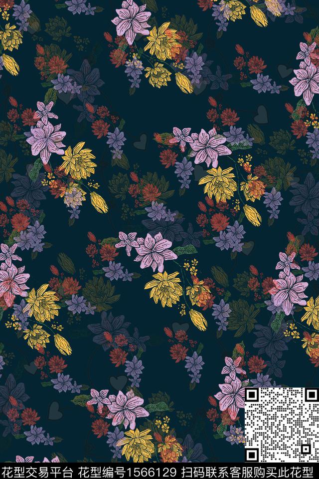花卉中老年女装黑底花卉数码印花华亿平台下载（图片编号: 1566129） - 瓦栏（Walan）