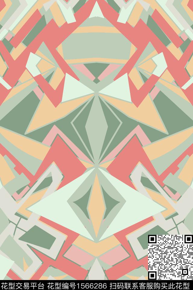 民族风几何对称花数码印花华亿平台下载（图片编号: 1566286） - 瓦栏（Walan）