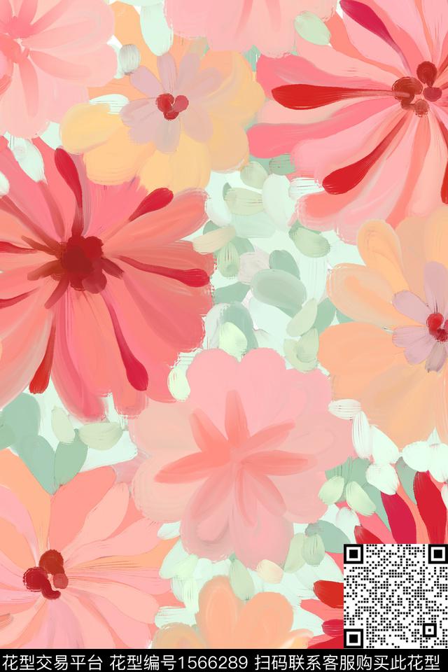 大花笔触淑女数码印花华亿平台下载（图片编号: 1566289） - 瓦栏（Walan）