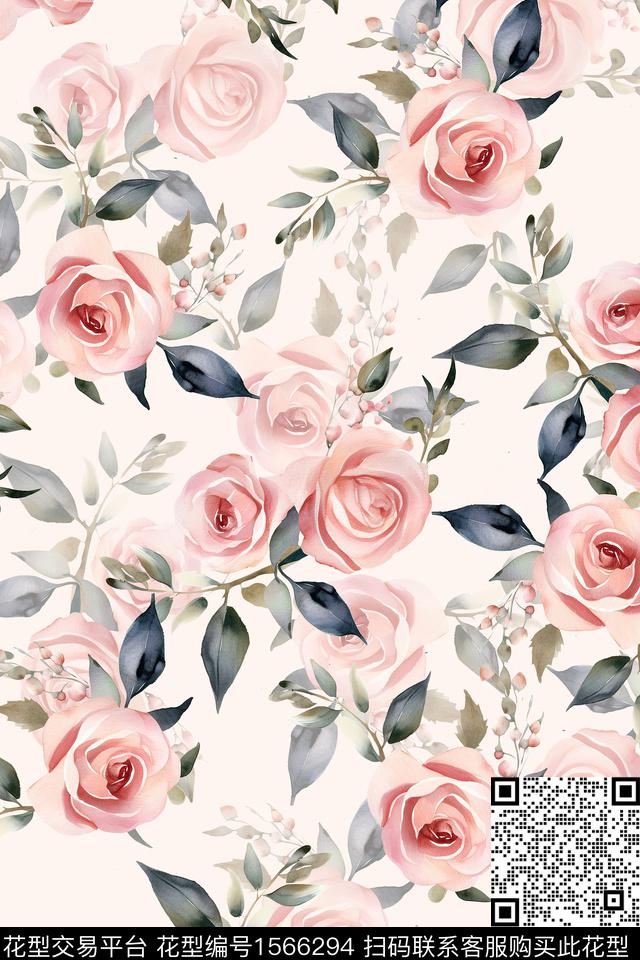 花卉水彩花卉满版散花数码印花华亿平台下载（图片编号: 1566294） - 瓦栏（Walan）