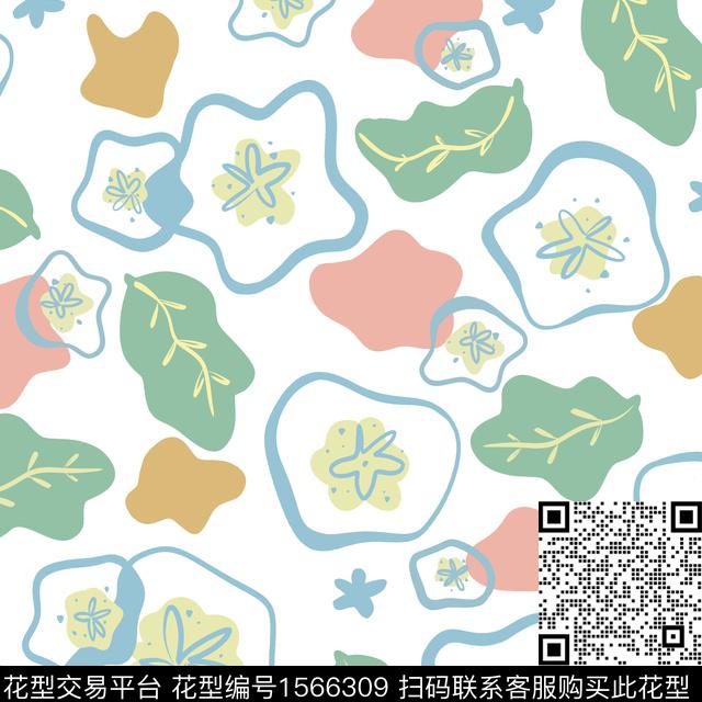 抽象花卉色块传统印花华亿平台下载（图片编号: 1566309） - 瓦栏（Walan）