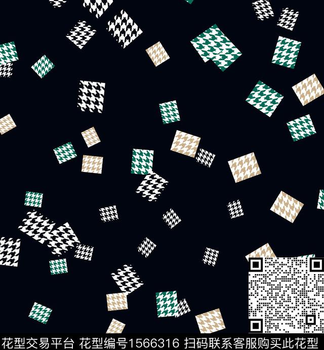 格子几何千鸟格数码印花华亿平台下载（图片编号: 1566316） - 瓦栏（Walan）