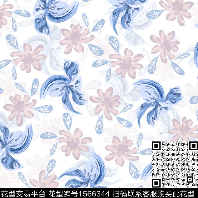 花卉抽象花卉水彩花卉数码印花华亿平台下载（图片编号: 1566344） - 瓦栏（Walan）