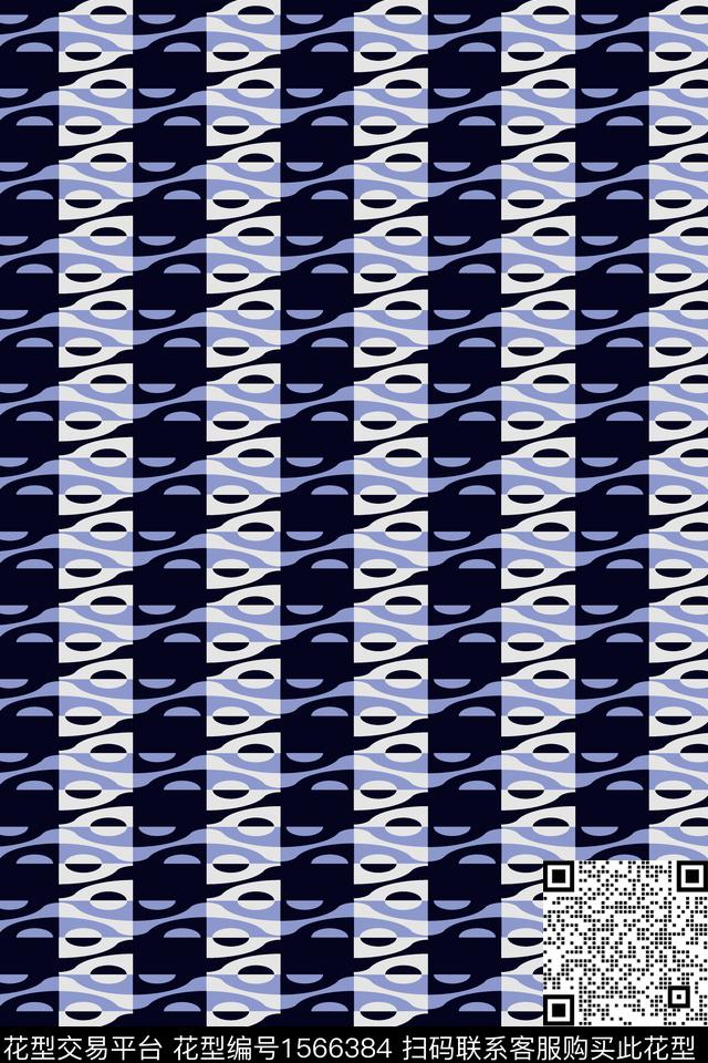 格子几何蓝色传统印花华亿平台下载（图片编号: 1566384） - 瓦栏（Walan）
