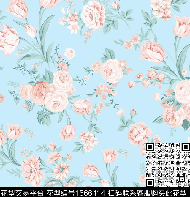 花卉清爽满版散花数码印花华亿平台下载（图片编号: 1566414） - 瓦栏（Walan）