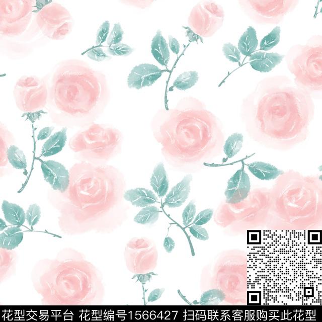 花卉玫瑰花小清新数码印花华亿平台下载（图片编号: 1566427） - 瓦栏（Walan）