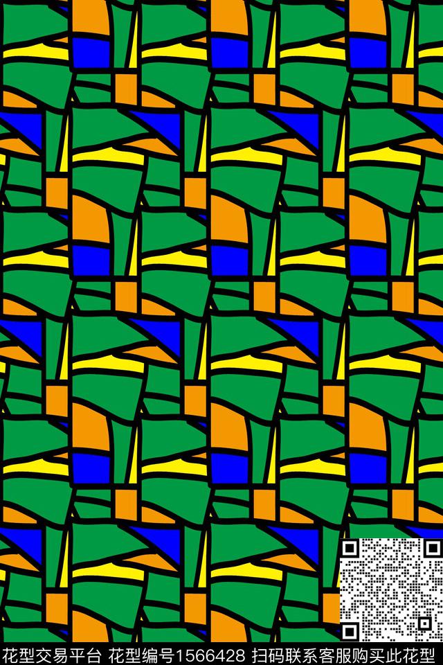 撞色绿色混合拼接传统印花华亿平台下载（图片编号: 1566428） - 瓦栏（Walan）