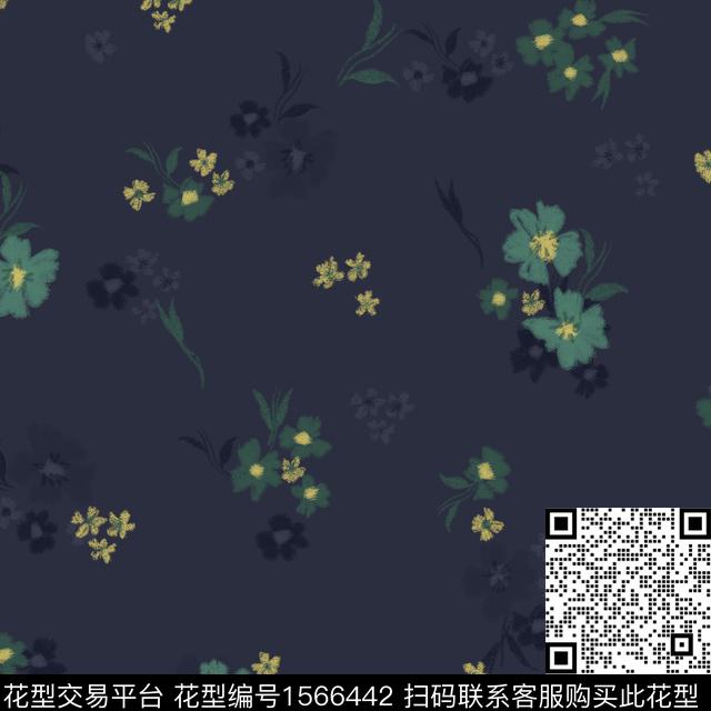 黑底花卉花卉连衣裙数码印花华亿平台下载（图片编号: 1566442） - 瓦栏（Walan）