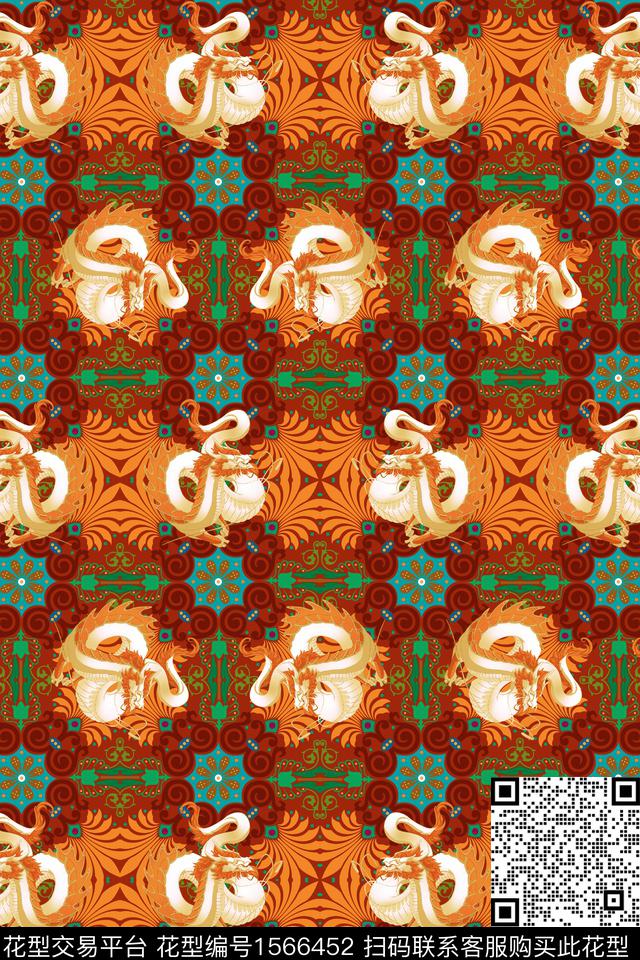中老年龙中国风数码印花华亿平台下载（图片编号: 1566452） - 瓦栏（Walan）