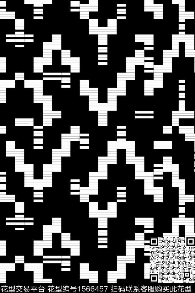 黑白华亿平台几何传统印花华亿平台下载（图片编号: 1566457） - 瓦栏（Walan）