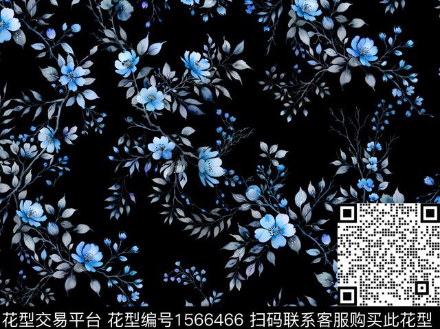 花卉满版散花绘画数码印花华亿平台下载（图片编号: 1566466） - 瓦栏（Walan）