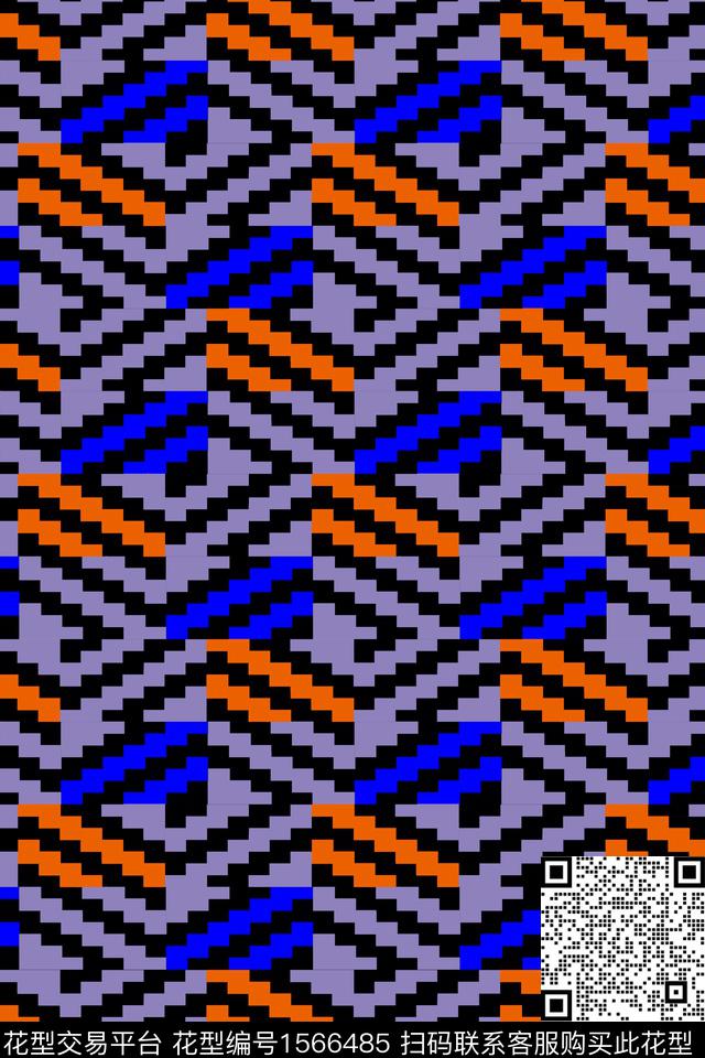 撞色几何蓝色传统印花华亿平台下载（图片编号: 1566485） - 瓦栏（Walan）