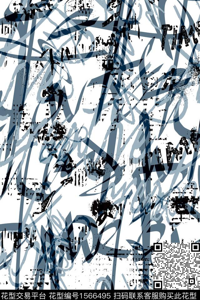 字母涂鸦抽象数码印花华亿平台下载（图片编号: 1566495） - 瓦栏（Walan）