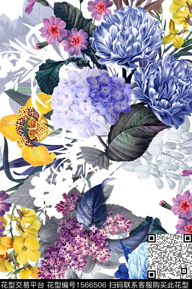 花卉大花剪影数码印花华亿平台下载（图片编号: 1566506） - 瓦栏（Walan）