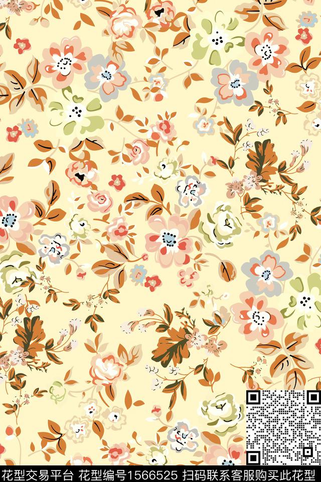 满版散花小碎花纯底花卉数码印花华亿平台下载（图片编号: 1566525） - 瓦栏（Walan）