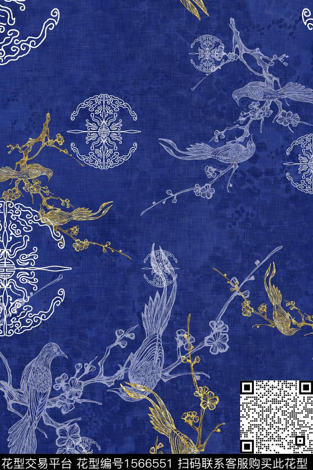 梅花鸟花卉数码印花华亿平台下载（图片编号: 1566551） - 瓦栏（Walan）