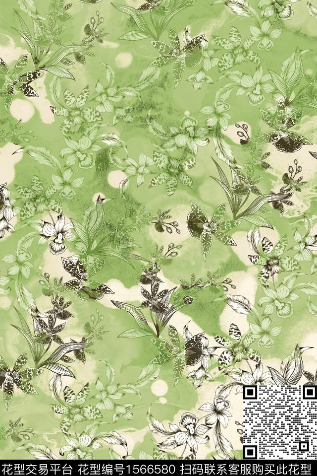 花卉棉麻底纹数码印花华亿平台下载（图片编号: 1566580） - 瓦栏（Walan）
