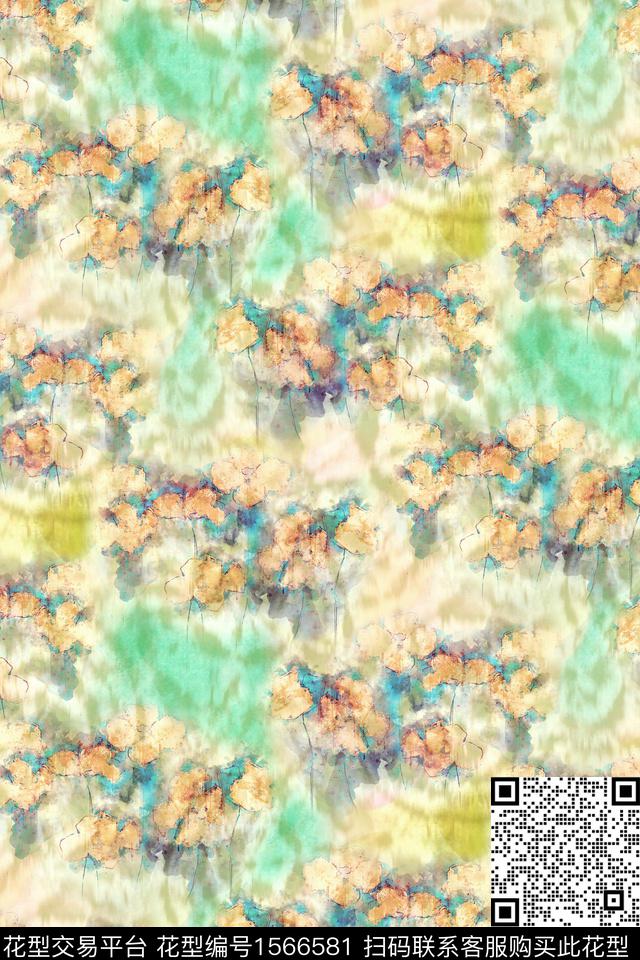 花卉棉麻抽象数码印花华亿平台下载（图片编号: 1566581） - 瓦栏（Walan）
