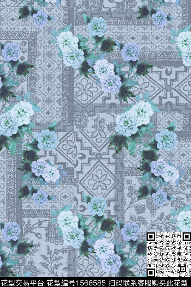 花卉民族风底纹数码印花华亿平台下载（图片编号: 1566585） - 瓦栏（Walan）