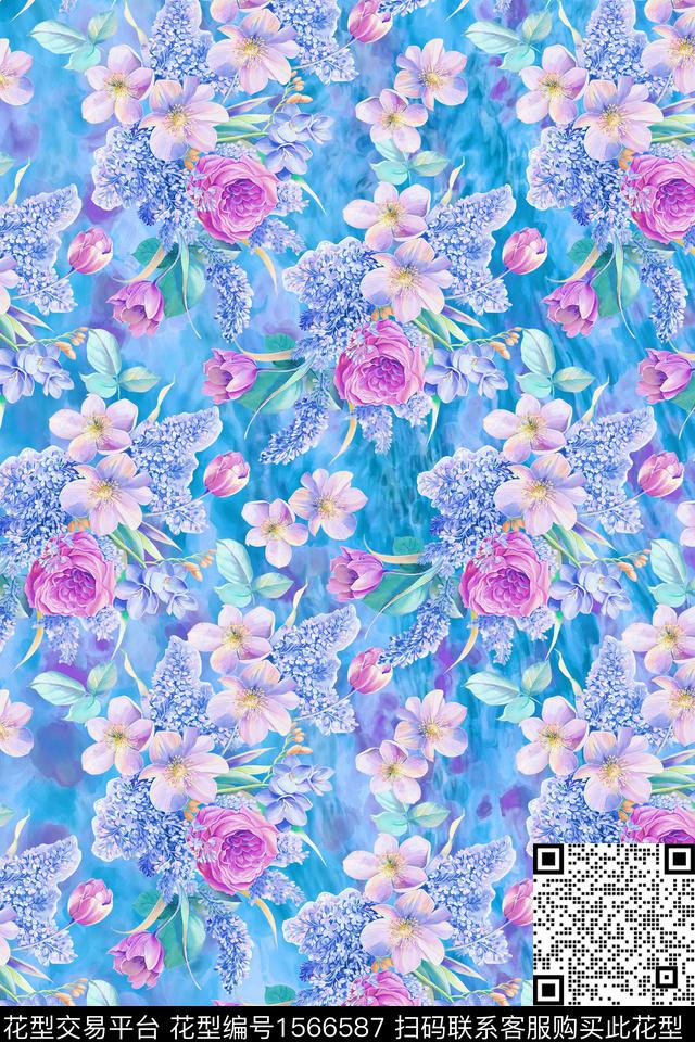 花卉水彩花卉底纹数码印花华亿平台下载（图片编号: 1566587） - 瓦栏（Walan）
