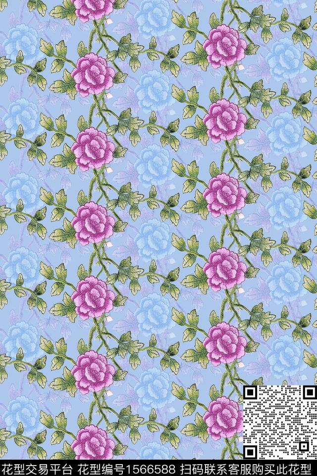 花卉连续影花数码印花华亿平台下载（图片编号: 1566588） - 瓦栏（Walan）