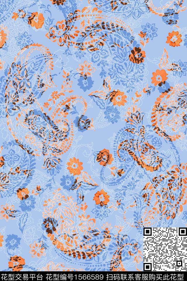民族风花卉佩斯利数码印花华亿平台下载（图片编号: 1566589） - 瓦栏（Walan）