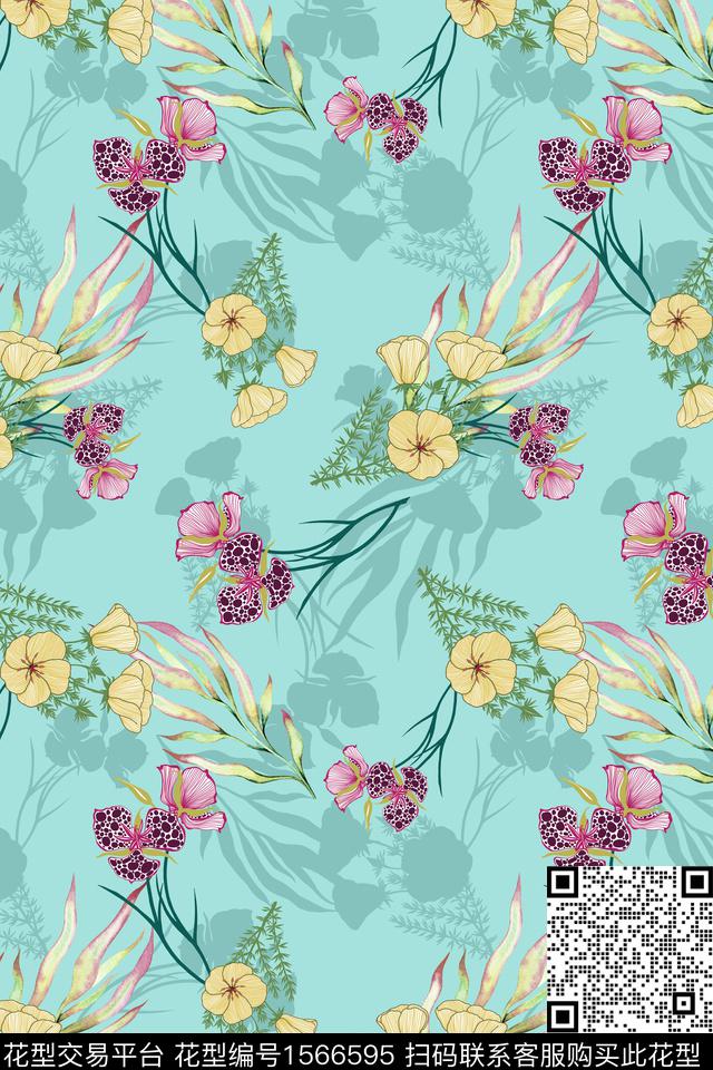 花卉棉麻剪影数码印花华亿平台下载（图片编号: 1566595） - 瓦栏（Walan）