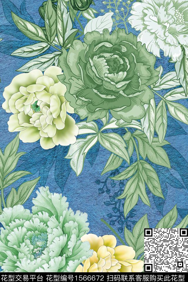 大花花卉底纹数码印花华亿平台下载（图片编号: 1566672） - 瓦栏（Walan）