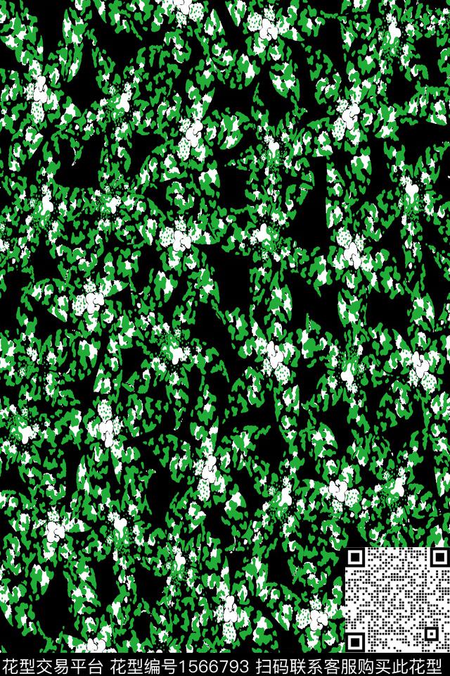 花卉黑底花卉抽象数码印花华亿平台下载（图片编号: 1566793） - 瓦栏（Walan）